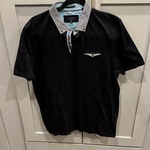 Ted Baker Black Polo Shirt with Patterned Collar